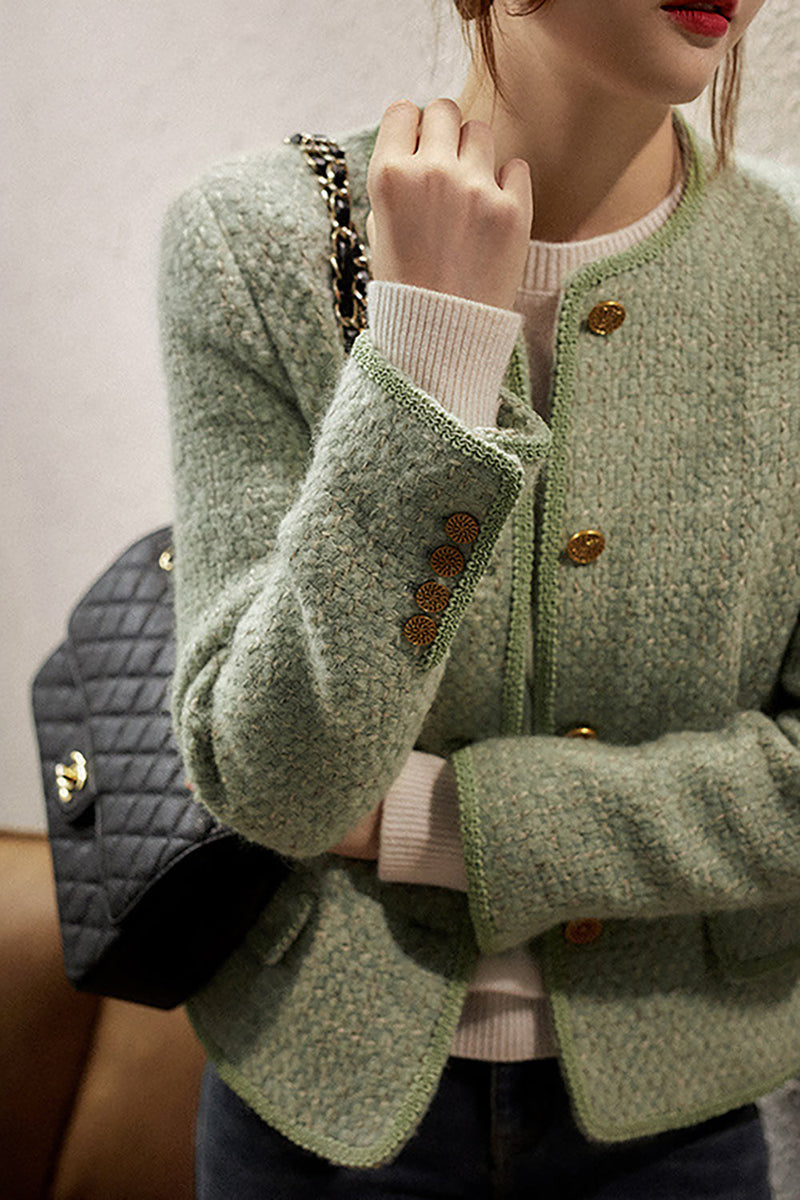 Load image into Gallery viewer, Light Green Tweed Shawl Lapel Cropped Women Coat