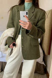 Green Notched Lapel Tweed Women Blazer