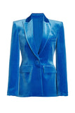 Blue Peak Lapel Velvet Party Women Blazer