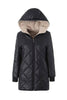 Load image into Gallery viewer, Black Fleece Quilted Fitted Faux Fur Women Puffer Jacket