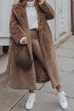 Khaki Faux Fur Shearling Long Open Front Coat with Belt