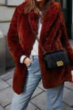 Orange Lapel Neck Open Front Faux Fur Midi Women Coat