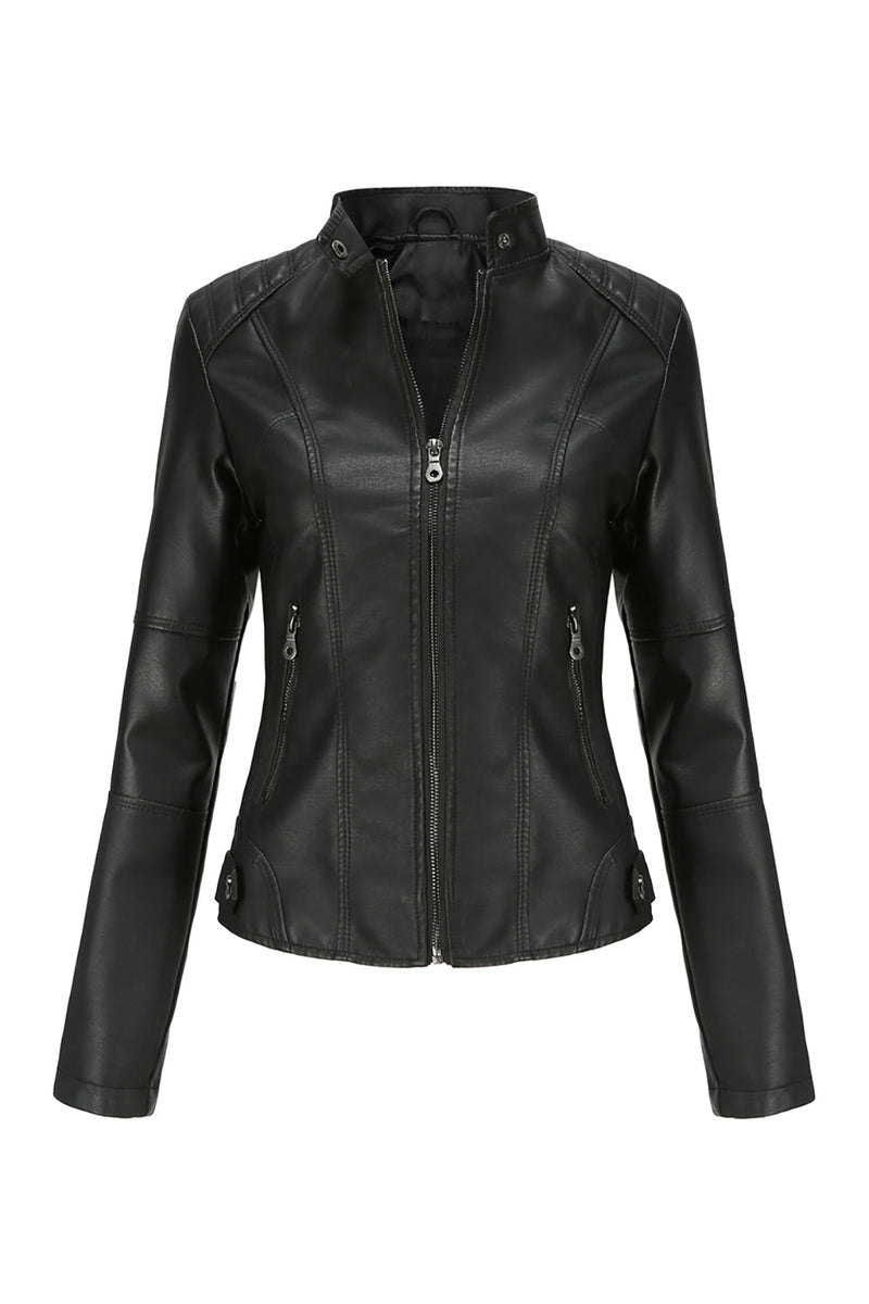 Load image into Gallery viewer, Black Zipper Front Fitted PU Women Jacket