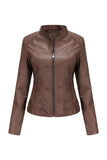 Black Zipper Front Fitted PU Women Jacket