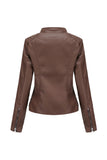 Black Zipper Front Fitted PU Women Jacket