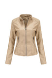 Black Zipper Front Fitted PU Women Jacket