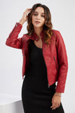 Black Zipper Front Fitted PU Women Jacket