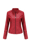 Black Zipper Front Fitted PU Women Jacket