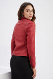 Black Zipper Front Fitted PU Women Jacket