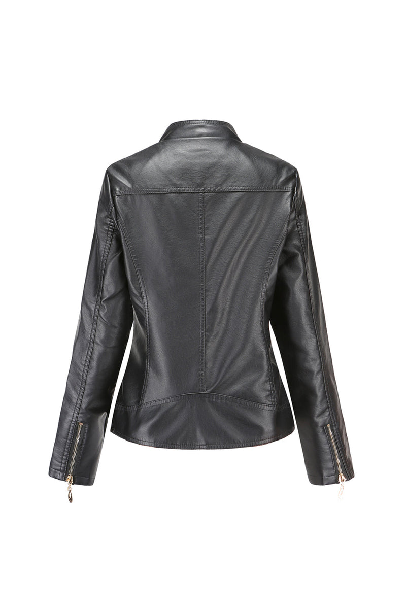 Load image into Gallery viewer, Black Stand Collar Zipper Moto Biker Jacket