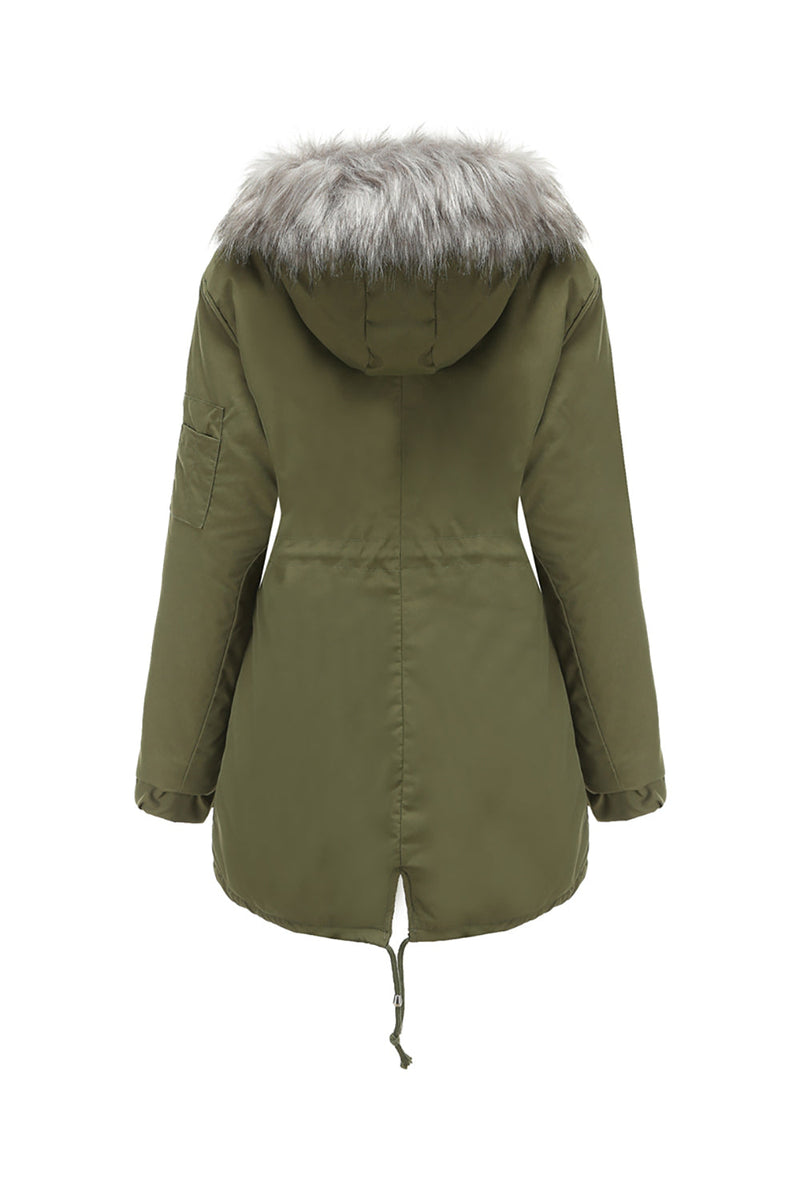 Load image into Gallery viewer, Army Green Mid-Length Hooded Winter Warm Plus Fleece Coat