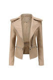 Notched Lapel Apricot Detachable Zipper Short Jacket