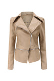 Notched Lapel Apricot Detachable Zipper Short Jacket