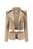 Notched Lapel Apricot Detachable Zipper Short Jacket