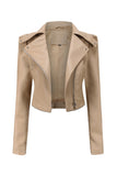 Notched Lapel Apricot Detachable Zipper Short Jacket