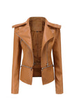 Notched Lapel Apricot Detachable Zipper Short Jacket