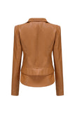 Notched Lapel Apricot Detachable Zipper Short Jacket