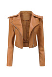 Notched Lapel Apricot Detachable Zipper Short Jacket