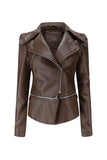 Notched Lapel Apricot Detachable Zipper Short Jacket