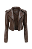 Notched Lapel Apricot Detachable Zipper Short Jacket