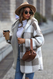 Grey Plaid Fleece Hooded Thickened Coat