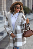 Grey Plaid Fleece Hooded Thickened Coat