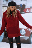 Red Fleece Hooded Pull Over Sweatshirt With Front Pocket