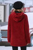 Red Fleece Hooded Pull Over Sweatshirt With Front Pocket