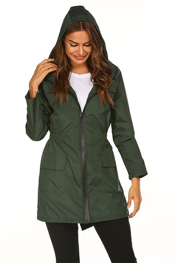 Casual Slim Zipper Long Sleeve Army Green Bomber Jacket Waterproof Coat