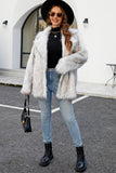 White Open Front Notched Lapel Faux Fur Women Coat