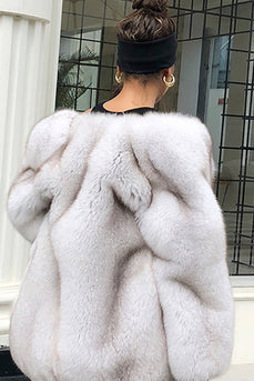 White Oversized Open Front Faux Fur Women Coat
