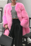 Hot Pink Shawl Lapel Oversized Faux Fur Women Coat