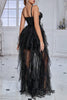 Load image into Gallery viewer, Sparkly Black Corset Spaghetti Straps Long Formal Dress with Ruffles