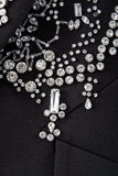 Glitter Black Peak Lapel  Beaded Women Formal Blazer with Feathers