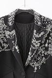 Glitter Black Peak Lapel  Beaded Women Formal Blazer with Feathers