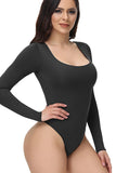 Black Long Sleeves Scoop Neck Tummy Control Shapewear