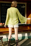 Olive Green Batwing Sleeves Women Silk Blouse