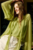 Load image into Gallery viewer, Olive Green Batwing Sleeves Women Silk Blouse