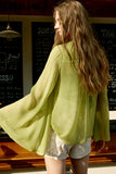 Olive Green Batwing Sleeves Women Silk Blouse