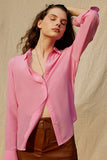 Black Long Sleeves Button Down Women Silk Blouse