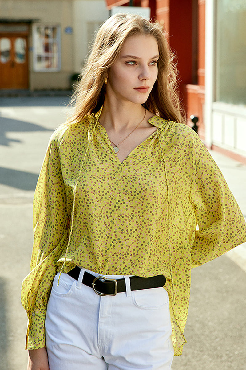 Load image into Gallery viewer, Yellow Floral Oversized Silk Women Blouse