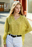 Yellow Floral Oversized Silk Women Blouse