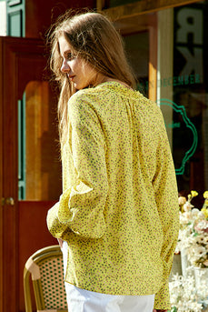 Yellow Floral Oversized Silk Women Blouse