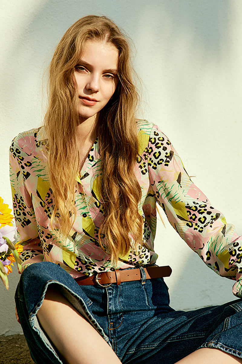 Load image into Gallery viewer, Colorful Printed Women Silk Blouse