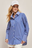 Blue Oversized Women Poplin Shirt