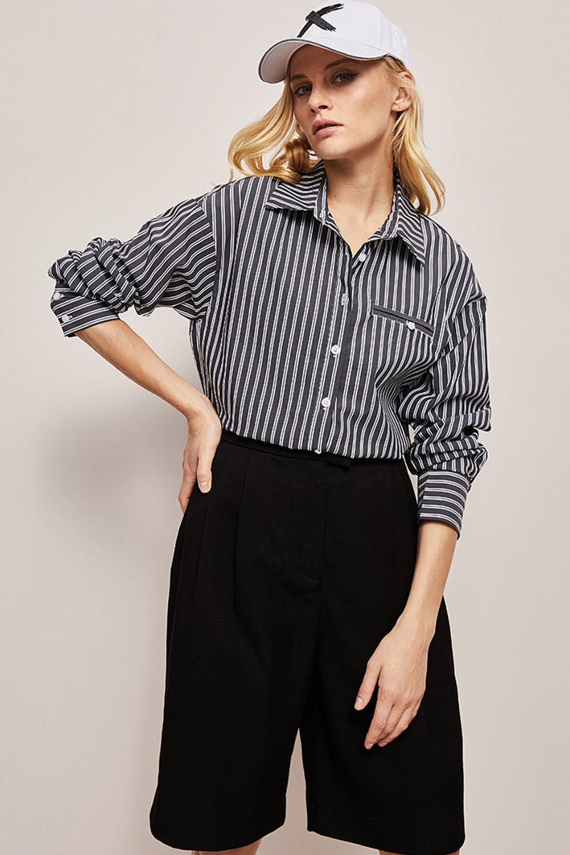 Load image into Gallery viewer, Black Women Long Sleeves Striped Blouse