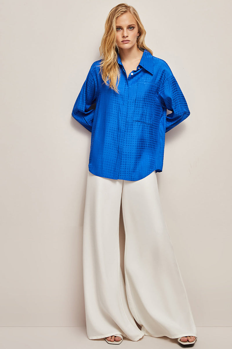 Load image into Gallery viewer, Royal Blue Oversized Button Down Women Blouse