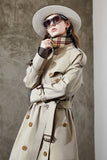 Grey Blue Double Breasted Long Trench Coat with Belt