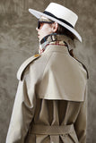 Grey Blue Double Breasted Long Trench Coat with Belt