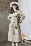 Grey Blue Double Breasted Long Trench Coat with Belt